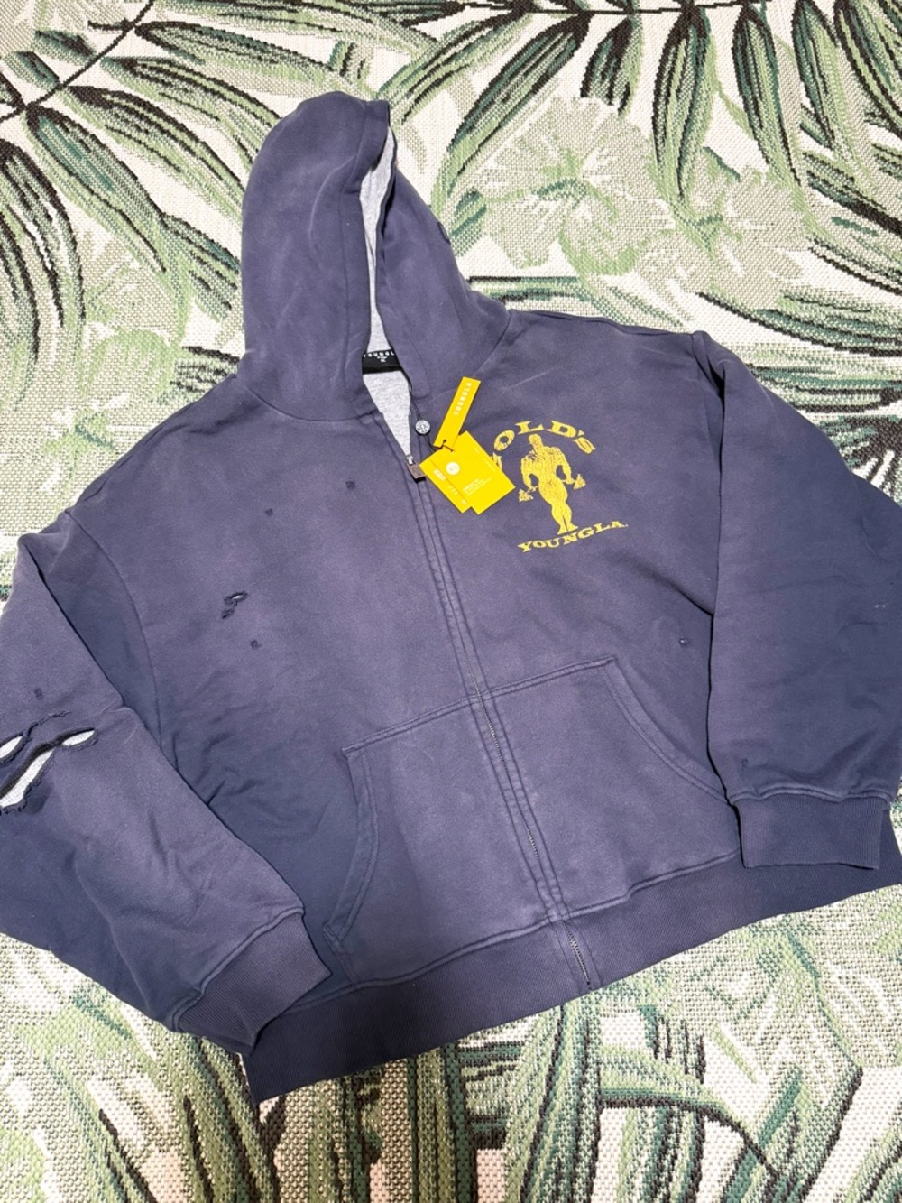 YoungLA Gold's Gym Iron Legacy Layered Navy Blue Zip-Up Hoodie X-Large Heavy